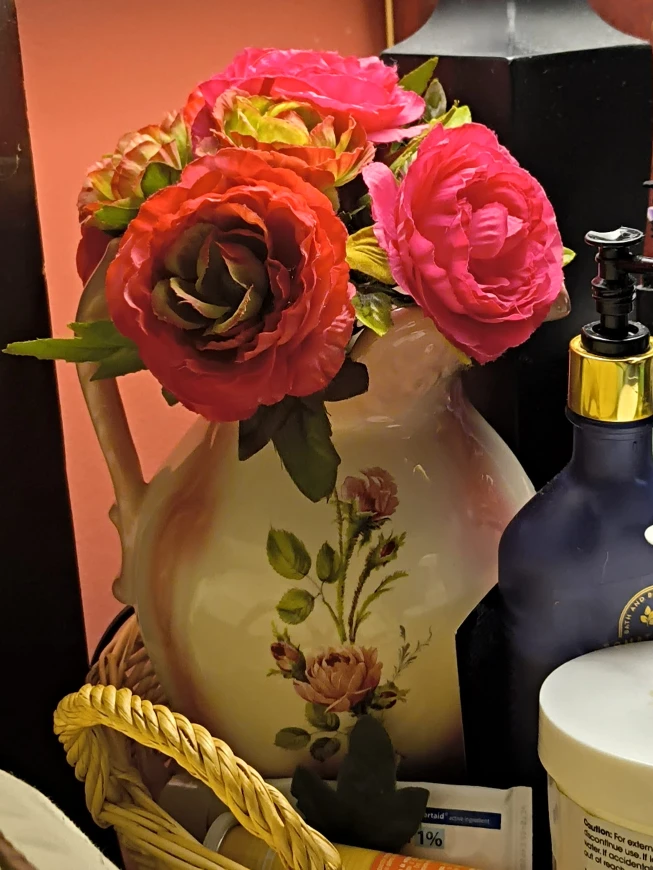 Ceramic Pitcher Vase with Artificial Flowers