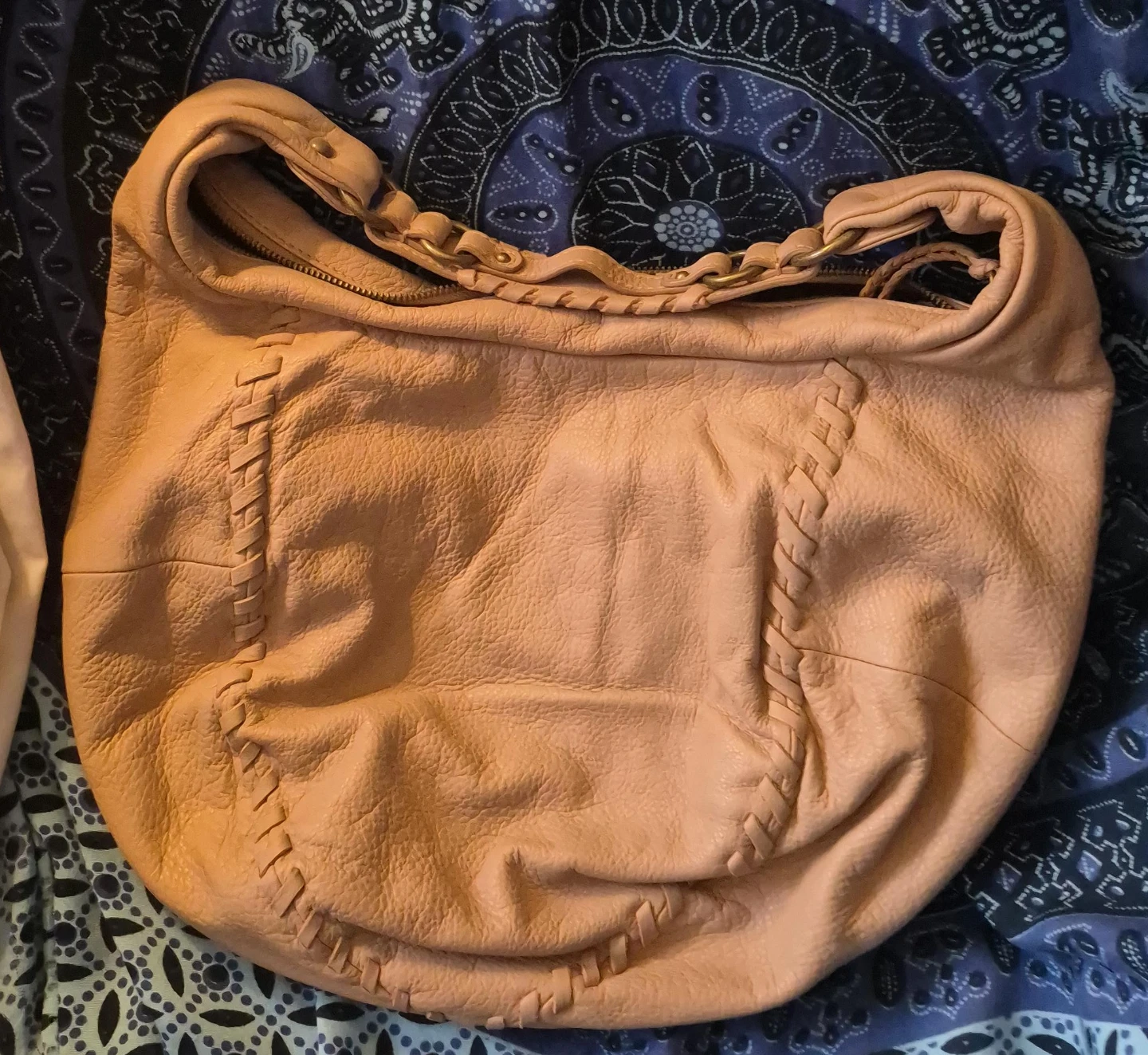 Leather Hobo Bag - Peach Colour