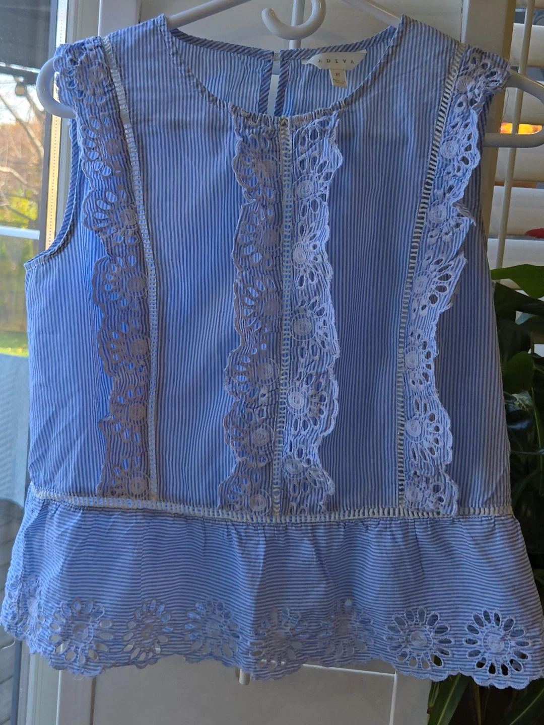ADIYA Blue Striped Lace Top - Size M image indicator(1)