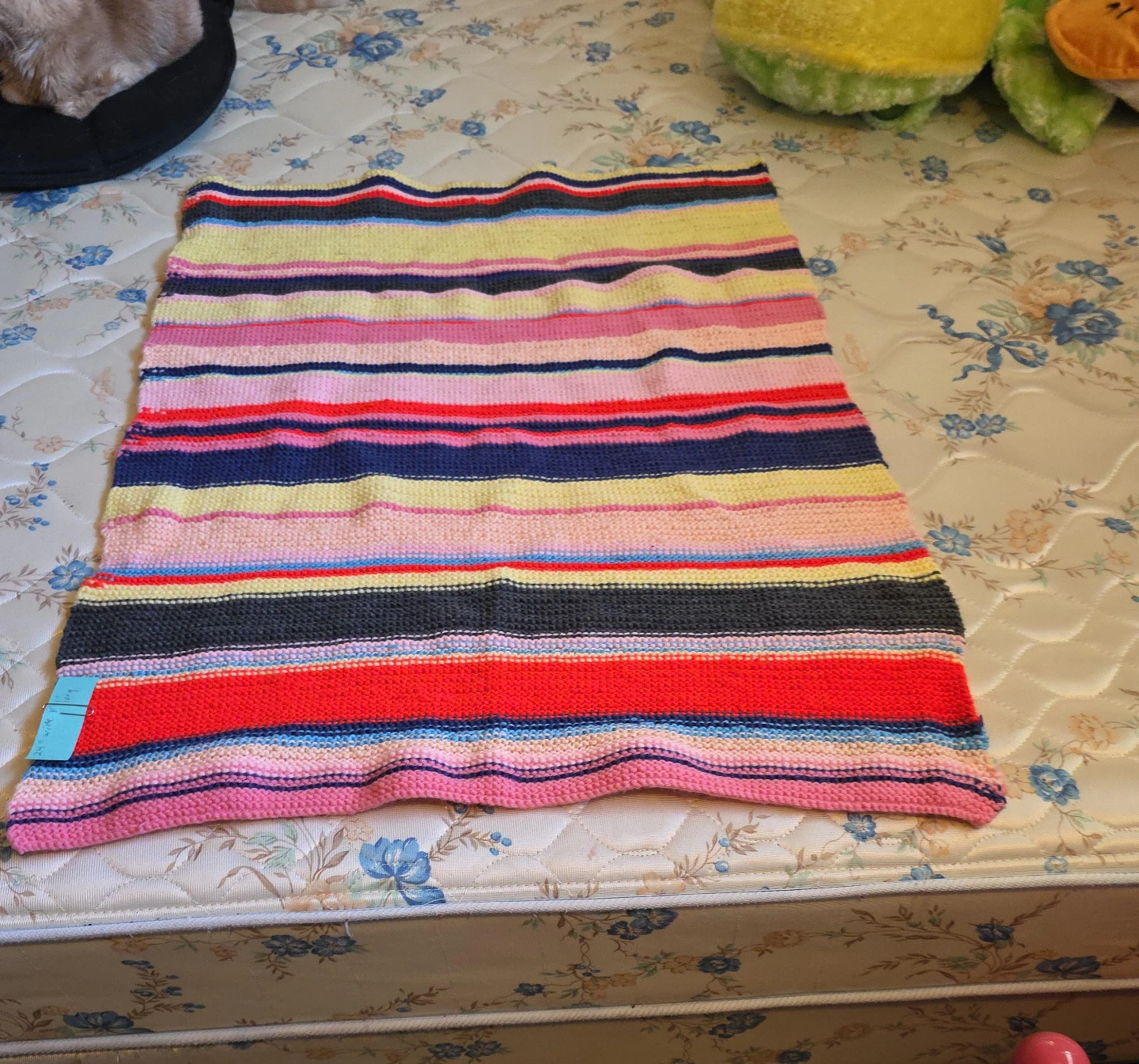Striped Knit Blanket  Hand Made- Multi-Colour 24" x 31"