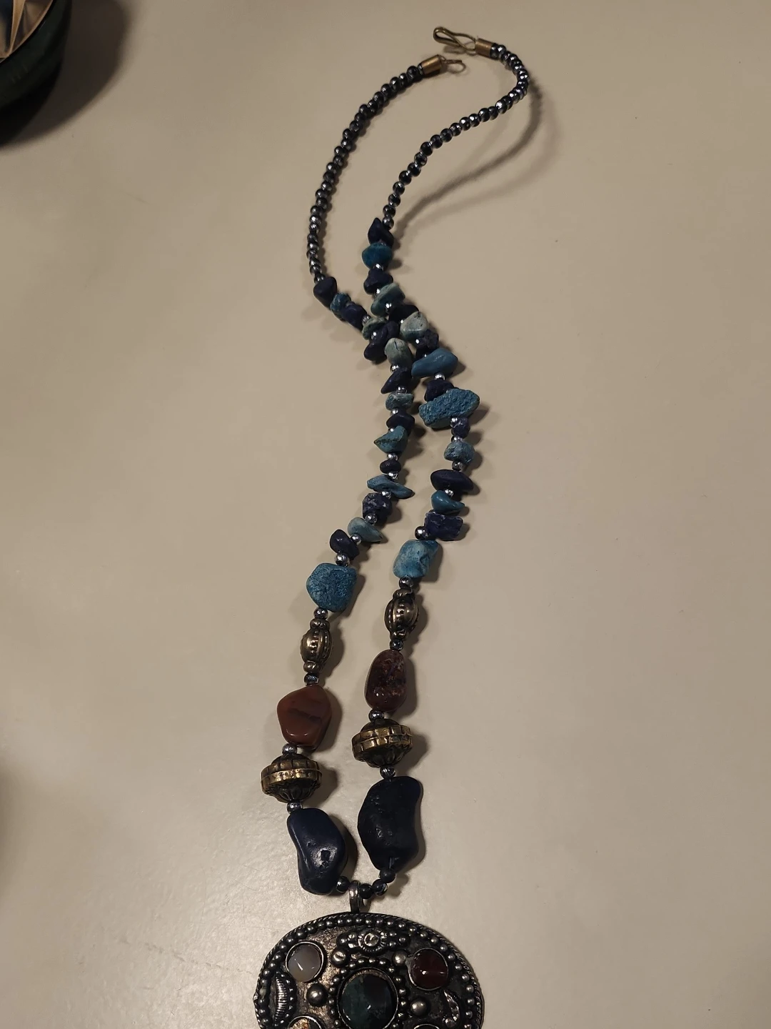 Beaded Necklace with Stone Pendant