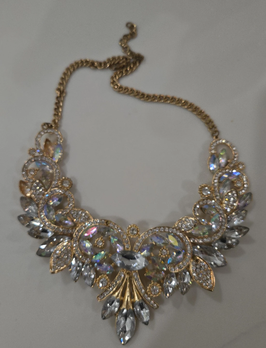 Statement Necklace - Gold & Clear Crystals