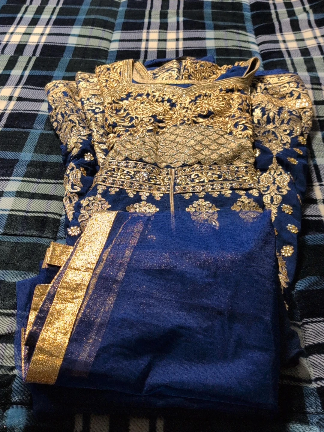 Blue & Gold Embroidered Indian Outfit thumbnail