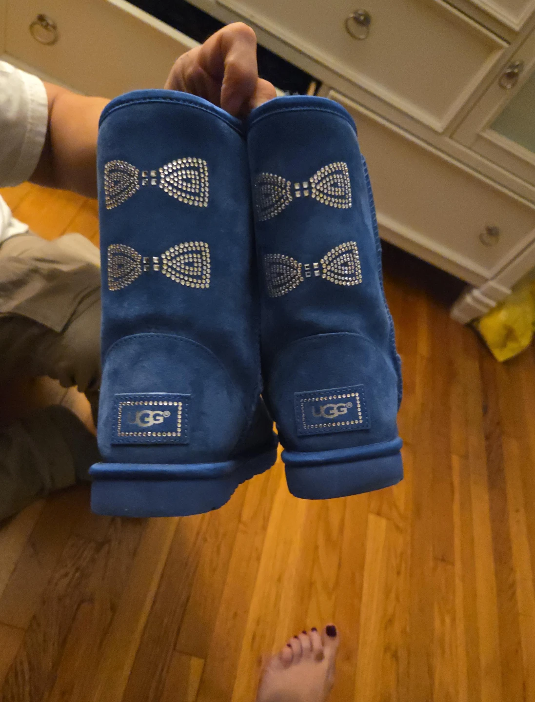 UGG Blue Suede Boots with Bow Detail