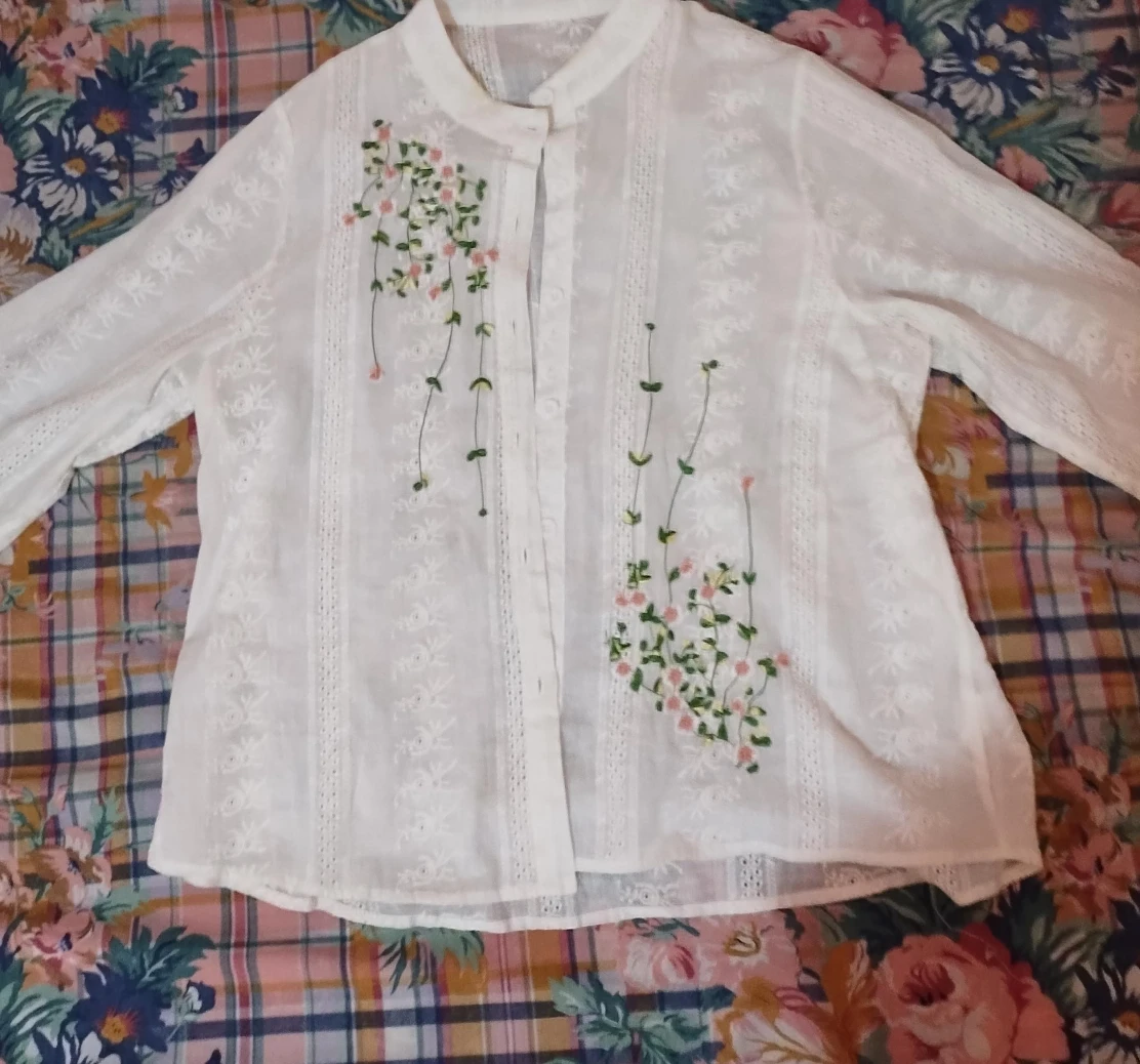 White Floral Embroidered Blouse