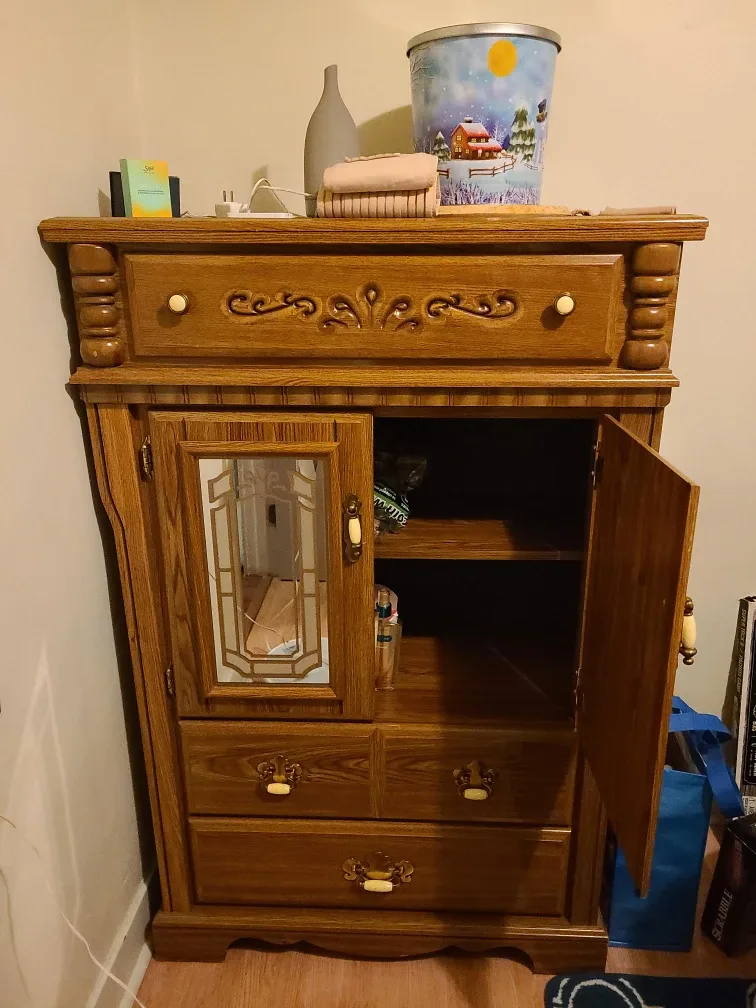 Oak Armoire with Mirror Door