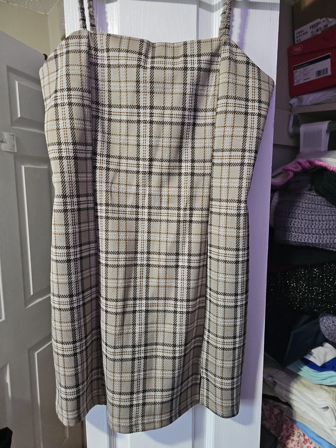 Plaid Mini Dress - Beige/brown stripes