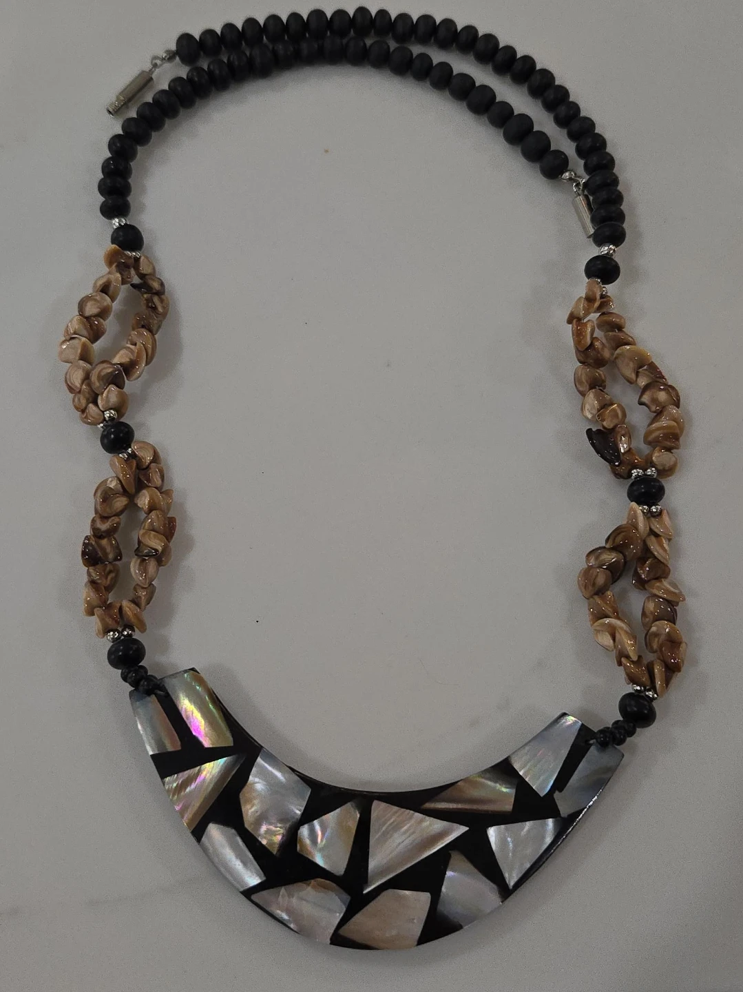 Handmade Beaded Necklace with Shell Pendant