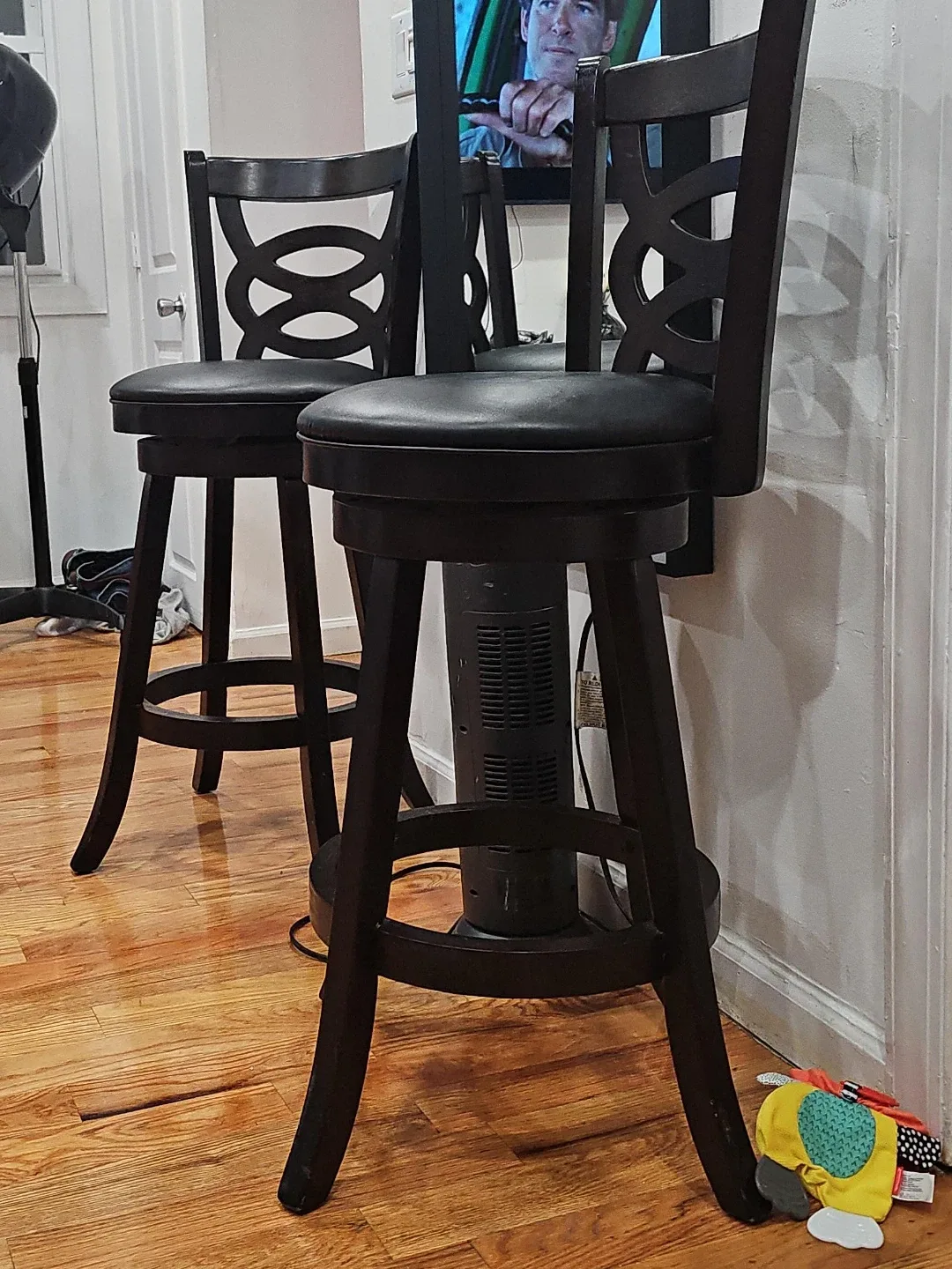 Set of Two Dark Brown Swivel Bar Stools