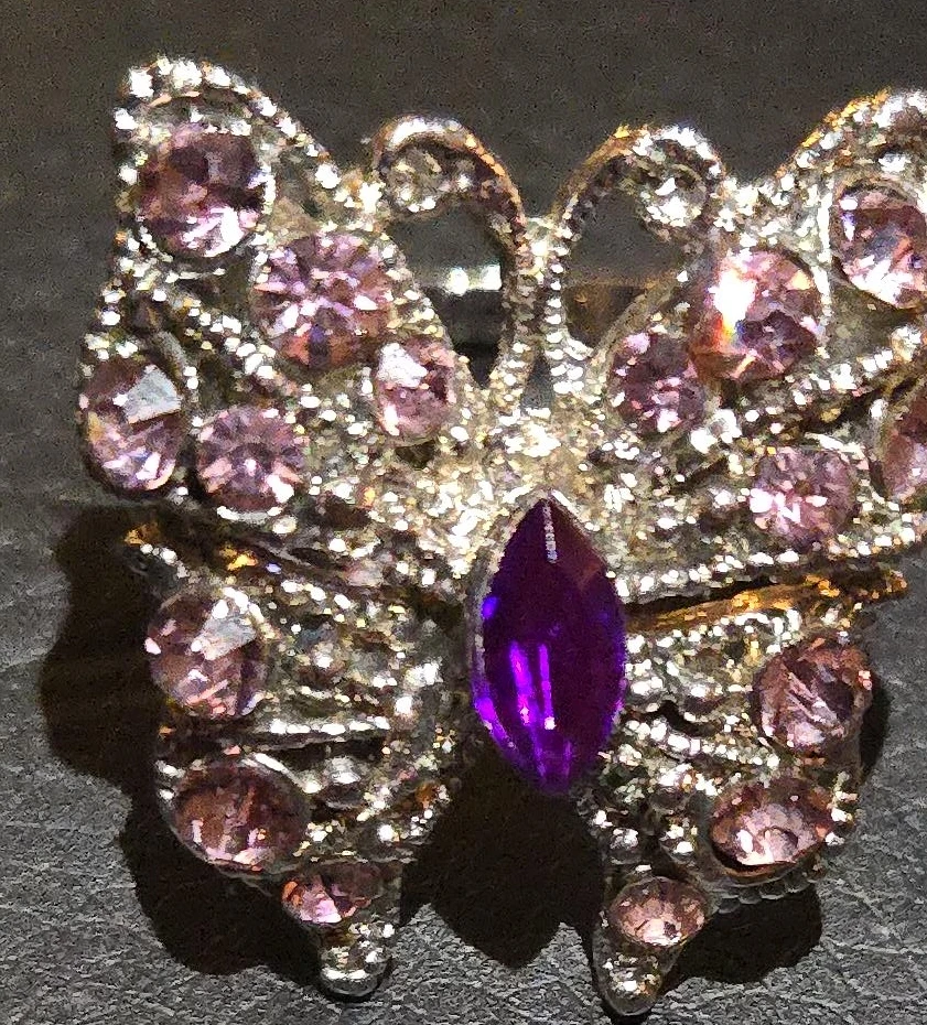 Butterfly Ring - Silver Tone with Purple & Pink Gems