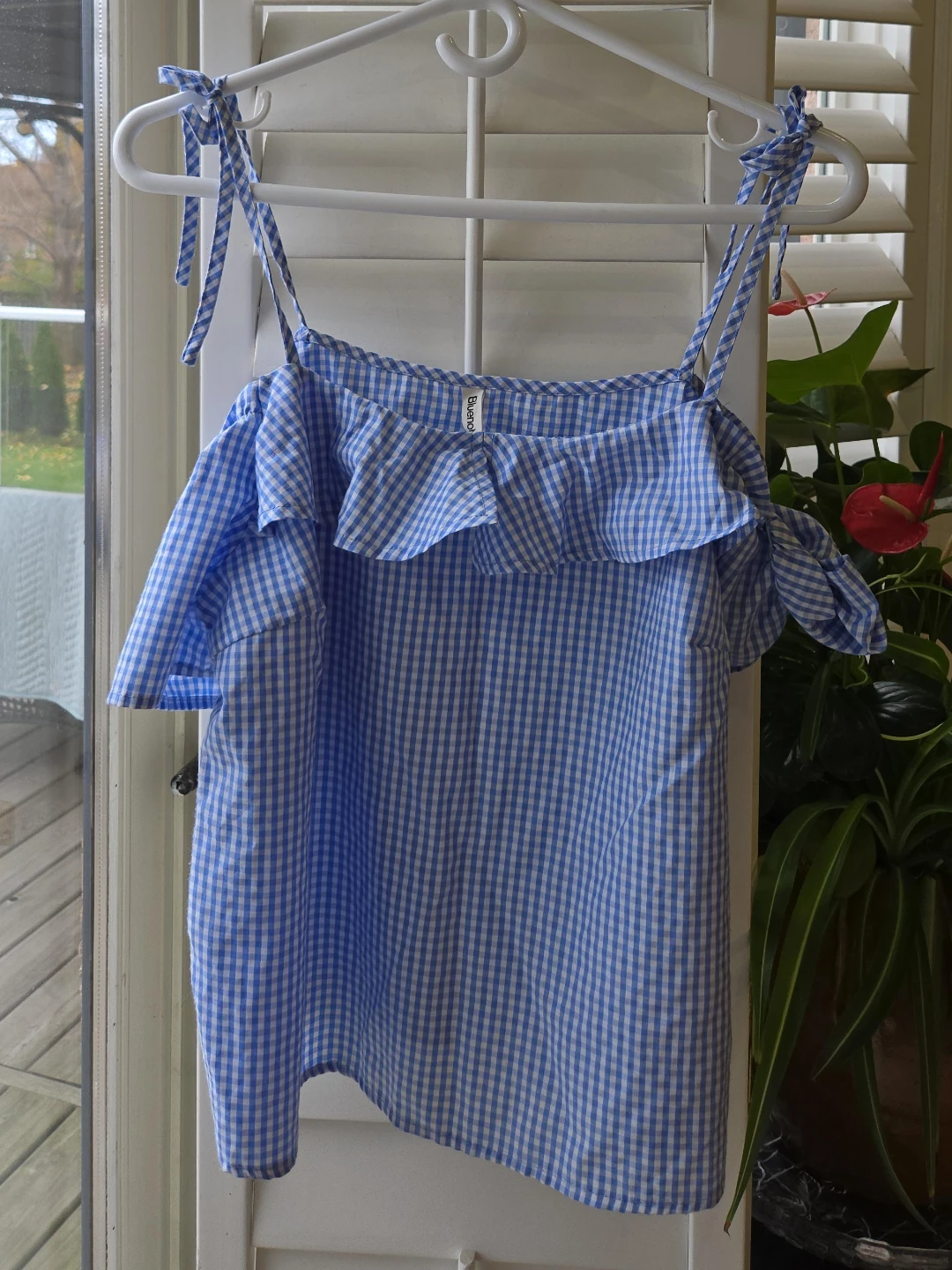 Bluenotes Blue Gingham Ruffle Top - Size L