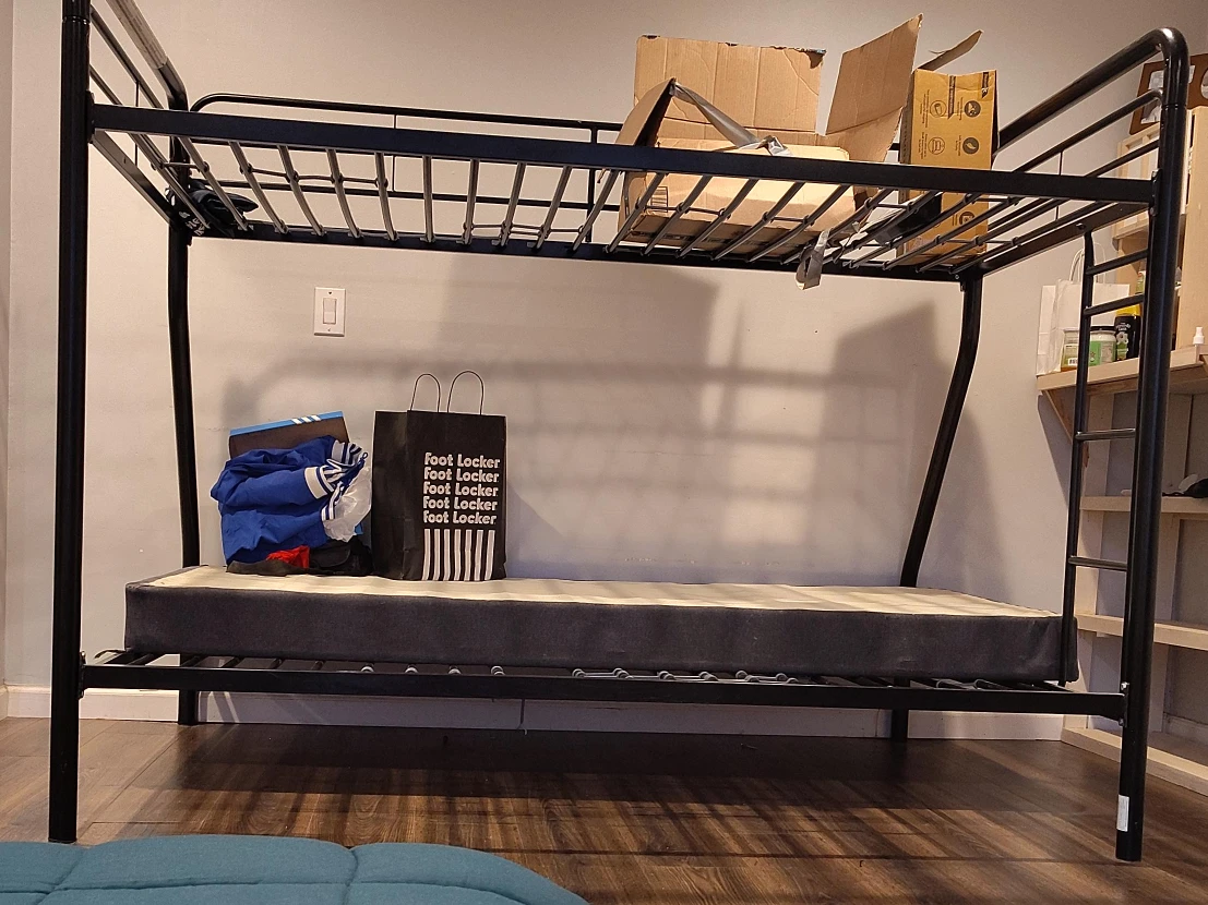 Black Metal Bunk Bed Frame with Mattress