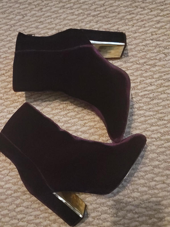 Purple Velvet Ankle Boots, Size 11