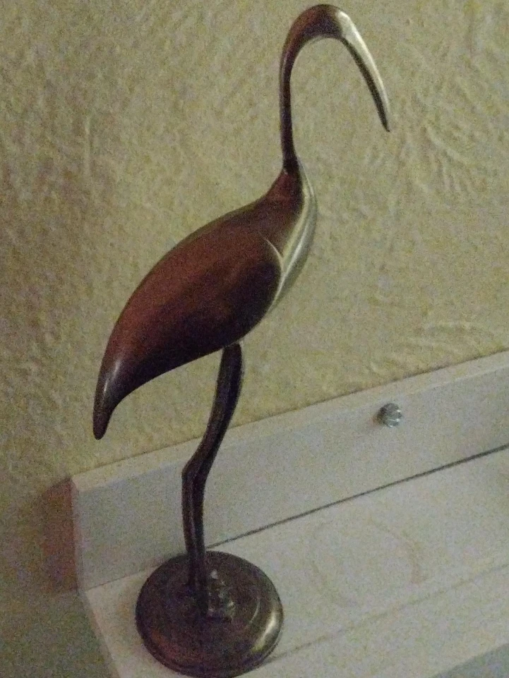 Vintage Brass Crane Statue
