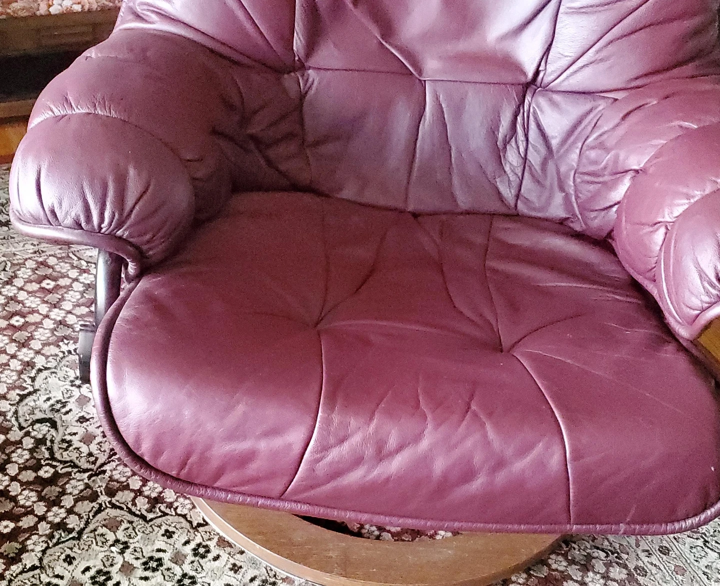 Burgundy Leather Swivel Armchair