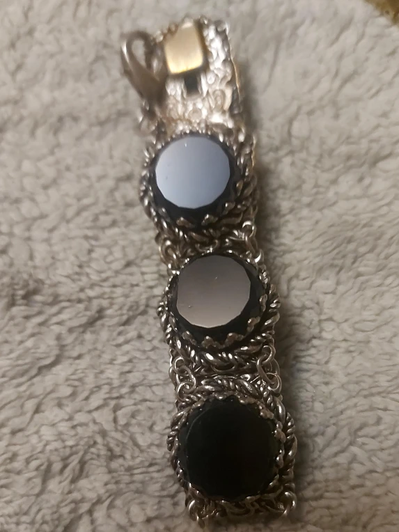 Silver Tone Bracelet with Black Stones