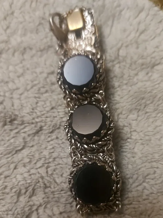 Silver Tone Bracelet with Black Stones