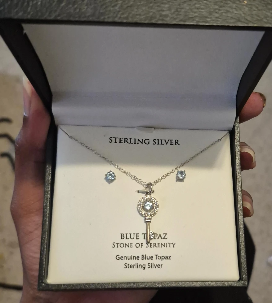 Sterling Silver Blue Topaz Necklace & Earrings Set