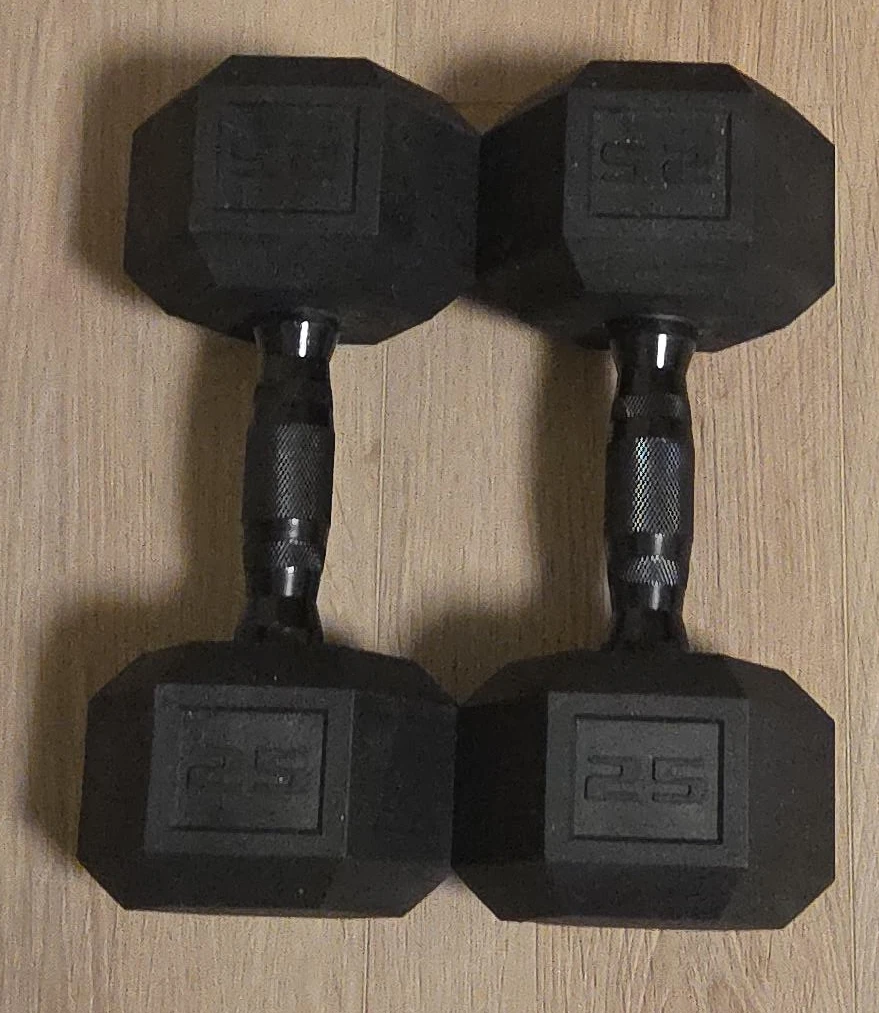 Pair of 25 lb Hex Dumbbells