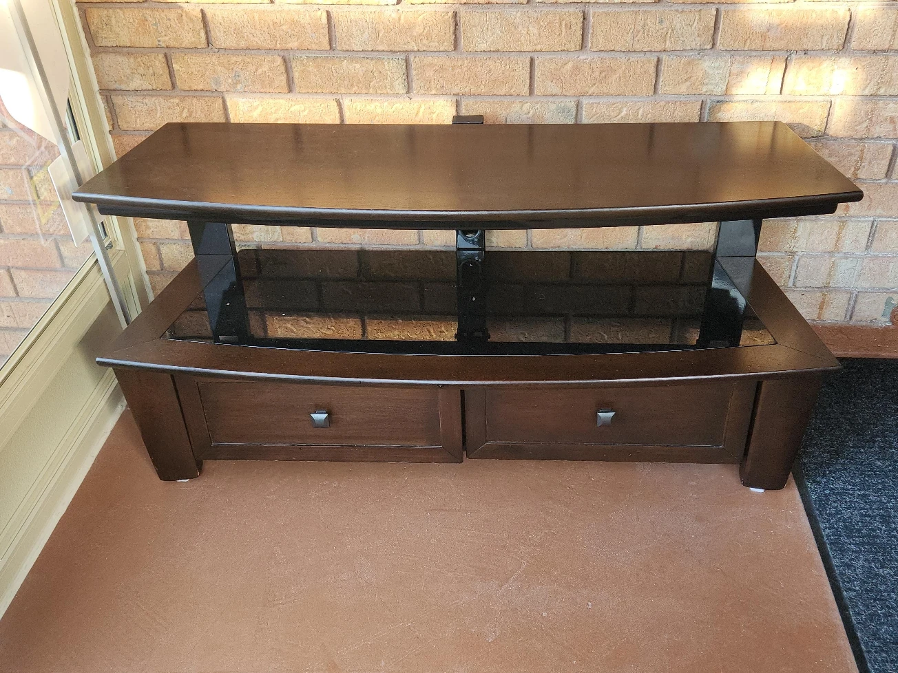 Dark Brown Wood TV Stand with Drawers