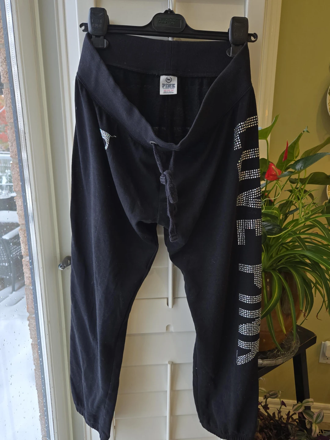 PINK Victoria's Secret Black Rhinestone Joggers - L image indicator(1)