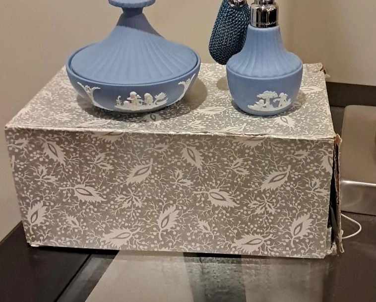 Wedgwood Blue Jasperware Vanity Set with Box