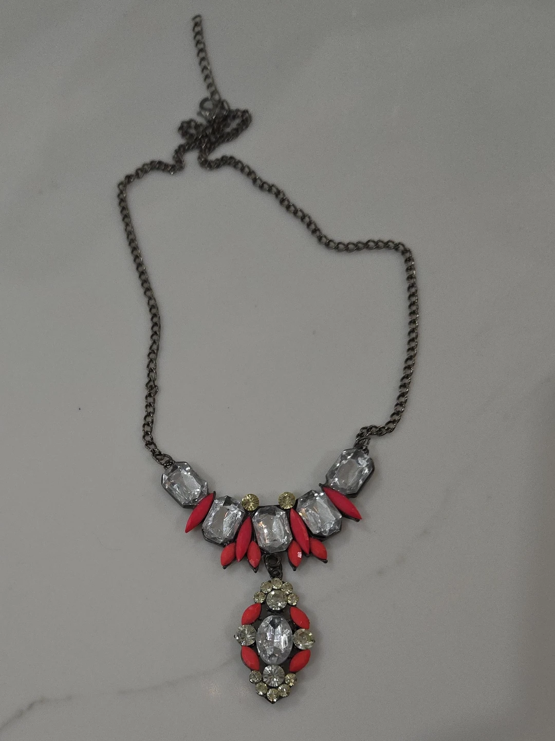 Fashion Necklace - Red, White, and Silver