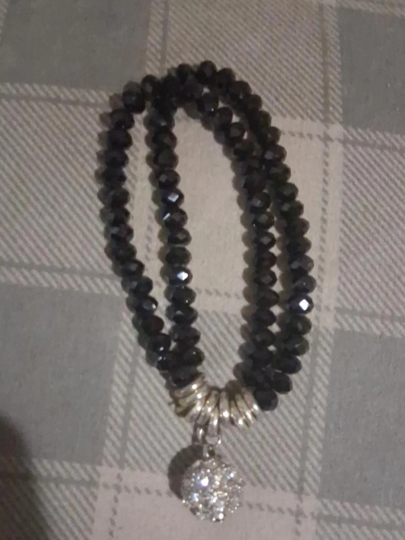 Black Beaded Bracelet with Charm