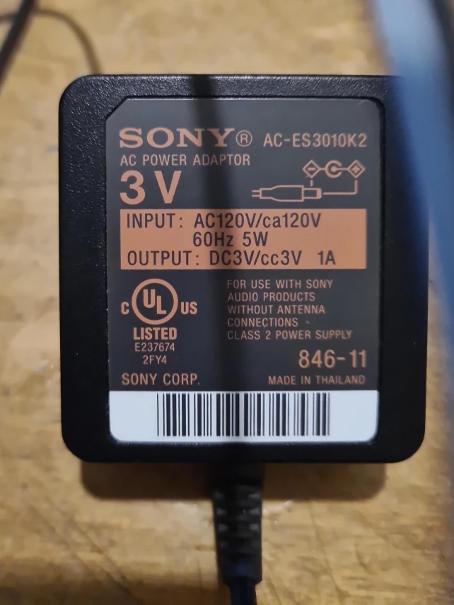 Sony AC-ES3010K2 AC Power Adaptor 3V
