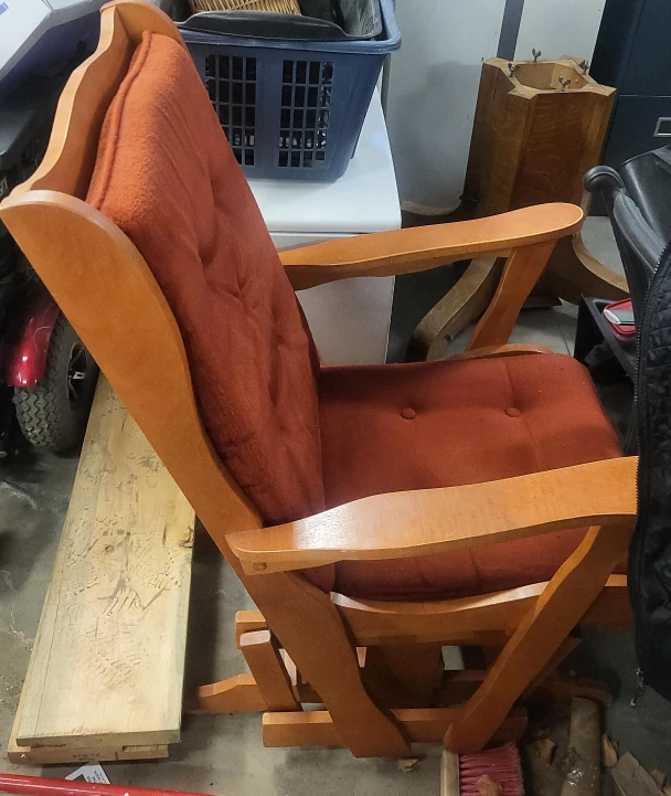 Wooden Rocking Chair with Orange Cushion