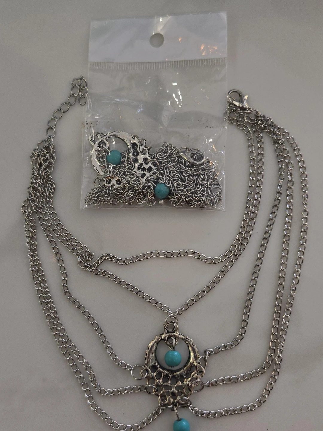 Silver Layered Chainwith Turquoise Beads ankles