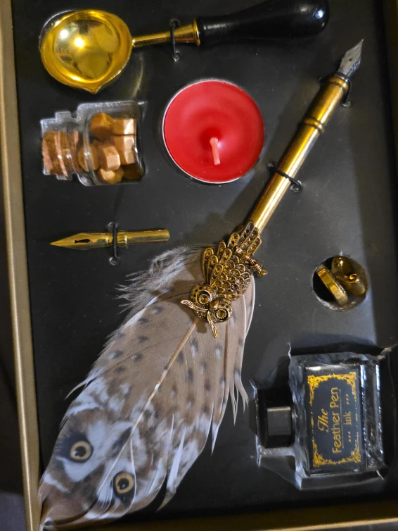 Feather Pen Ink Set - Owl Design (ink not included)