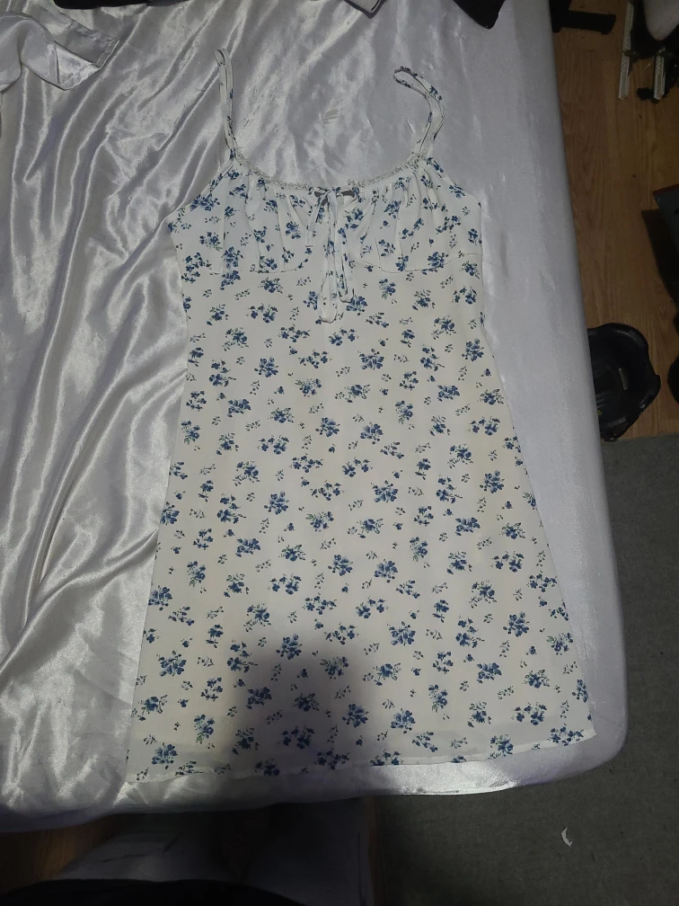 Floral Print Mini Dress - Blue & White