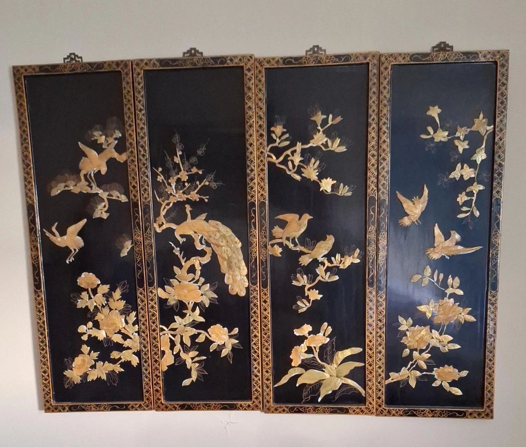 Vintage Asian Style Wall Panels - Set of 4