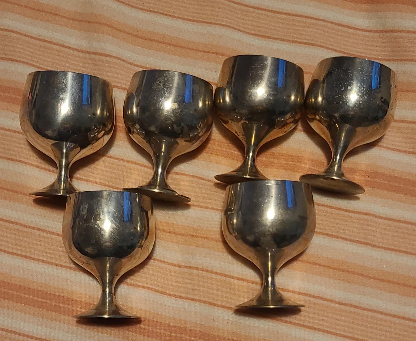 Set of 6 Silver-tone Metal Wine Goblets