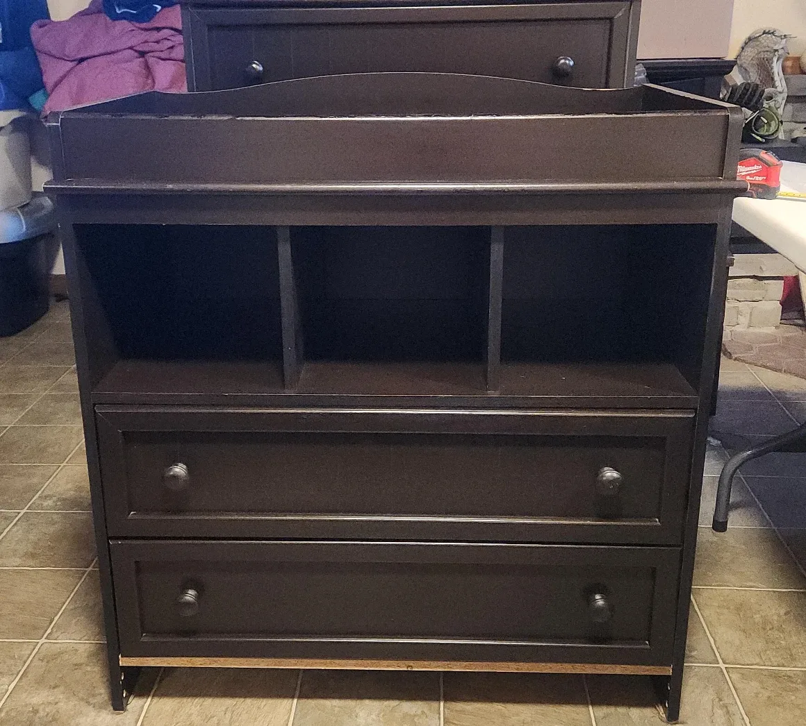 Dark Brown Changing Table with Drawers & Shelves