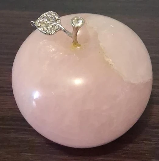 Rose Quartz Apple with Rhinestone Leaf thumbnail