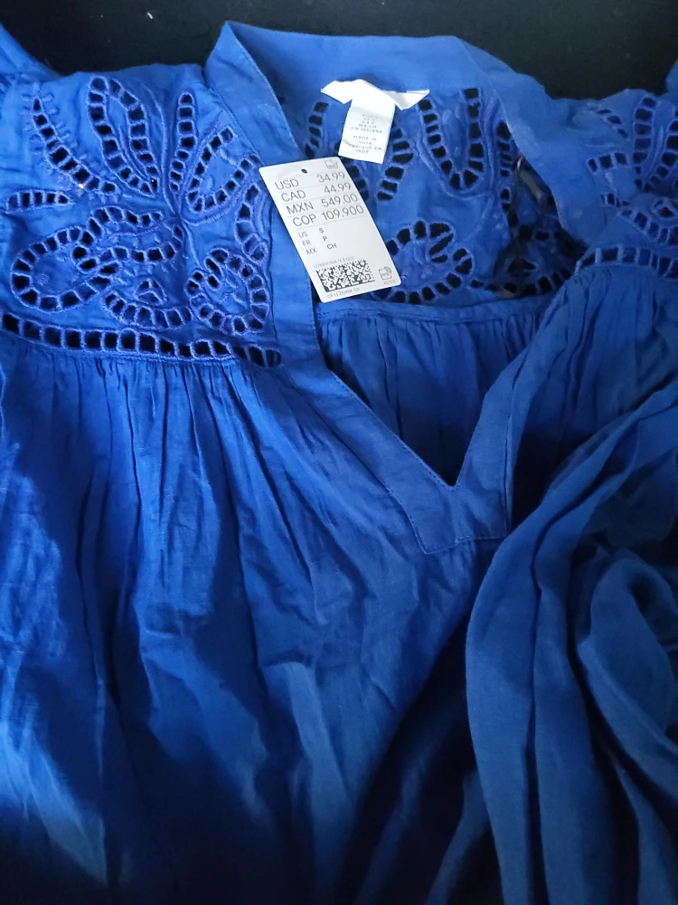 H&M Blue Embroidered Blouse - Size S