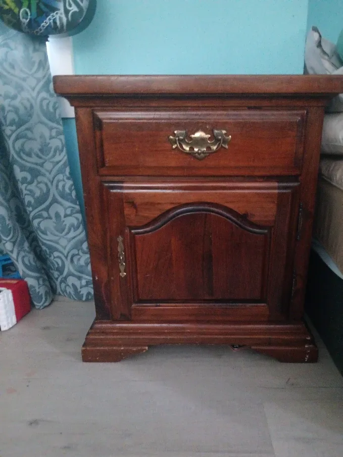 Wooden Nightstand with Drawer & Door