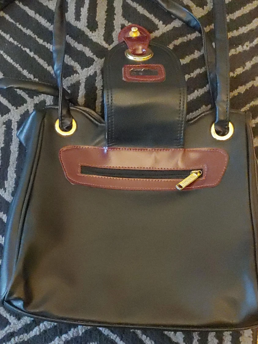 Lotus Black & Brown Leather Hand Bag