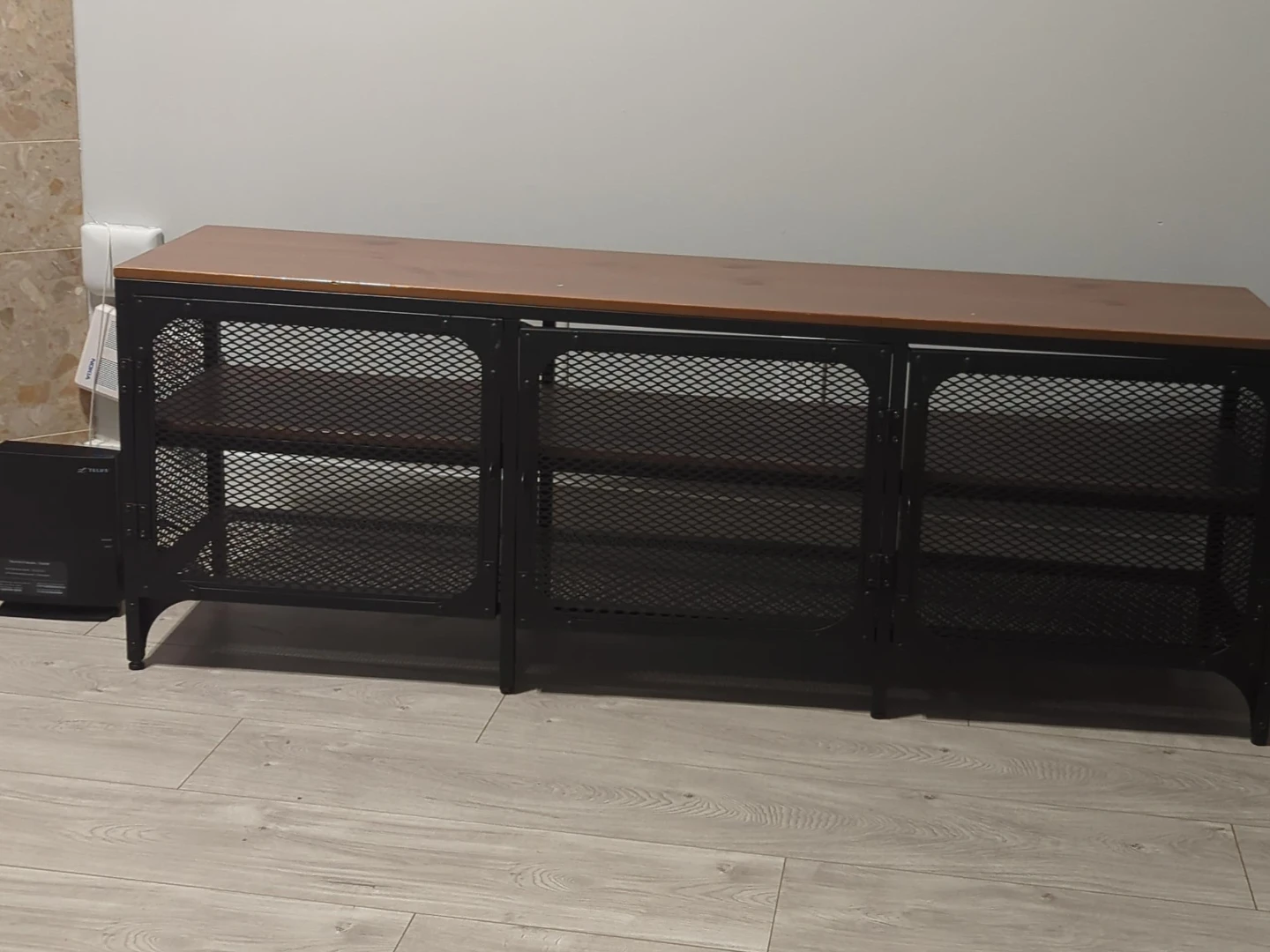 Ikea FJALLBO TV Bench -Black Metal & Wood TV Stand