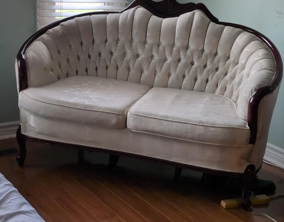 Antique Style Loveseat - Cream & Wood