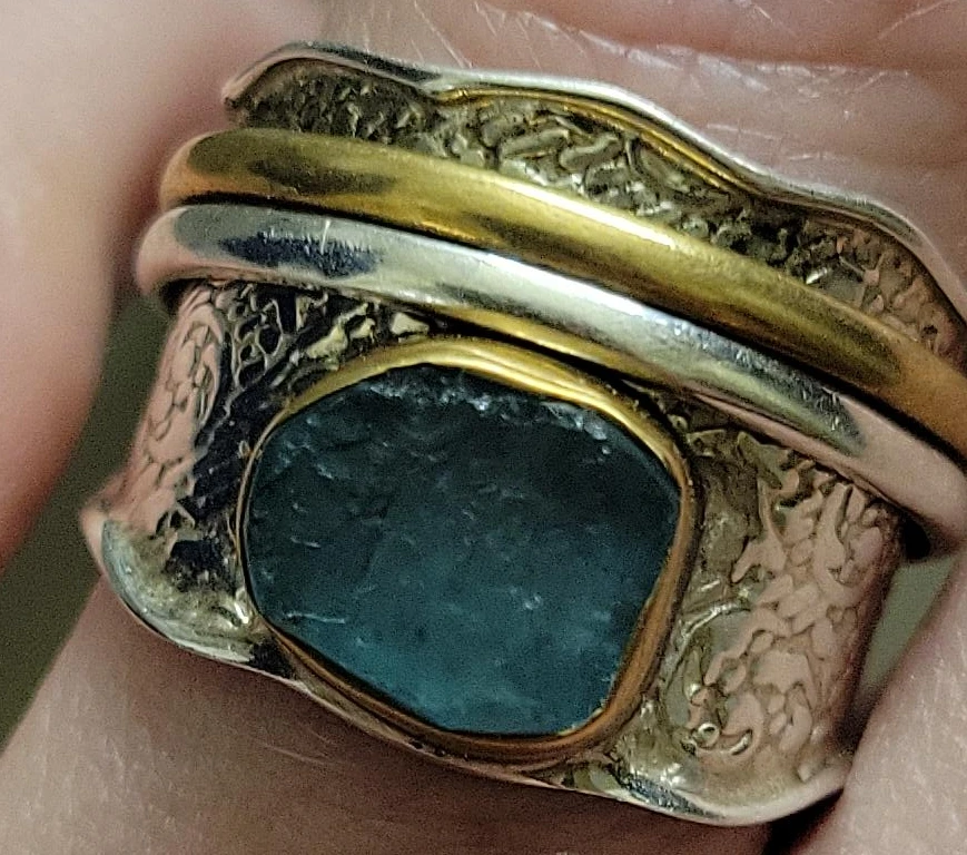 Handcrafted Silver & Gold Ring with Teal Stone