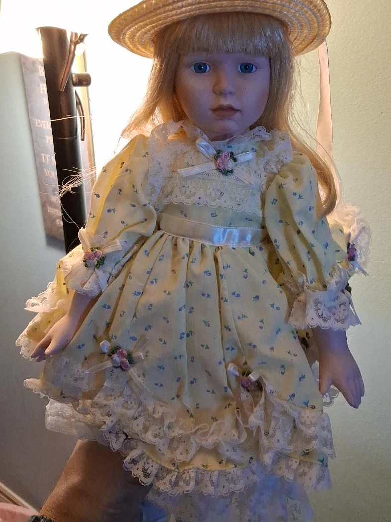 Collectible Porcelain Doll in Yellow Dress