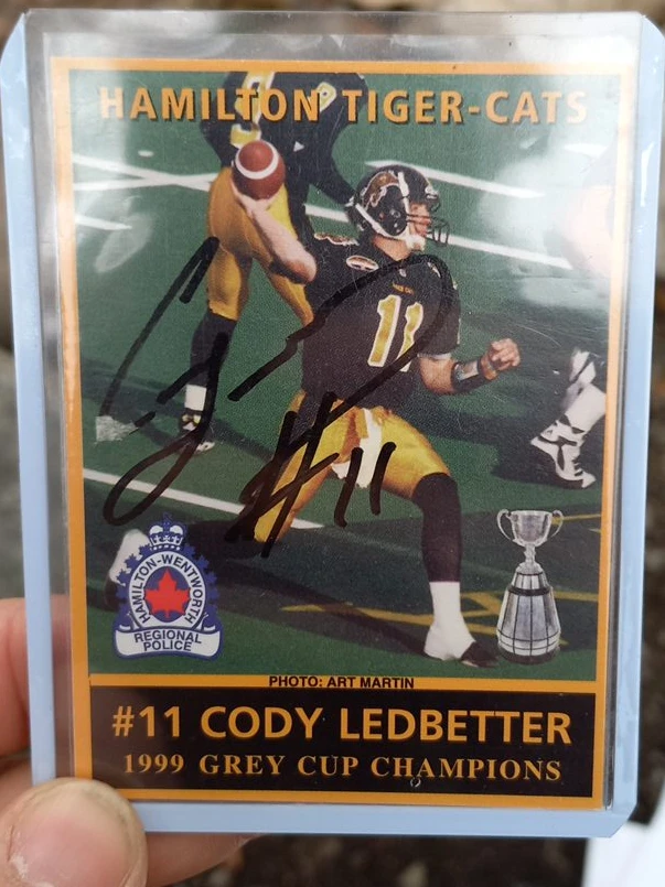 Signed Cody Ledbetter Hamilton Tiger-Cats Trading Card thumbnail