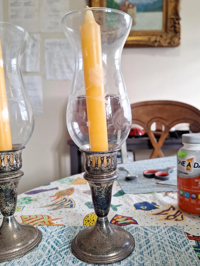 Vintage Etched Glass Hurricane Candle Holder