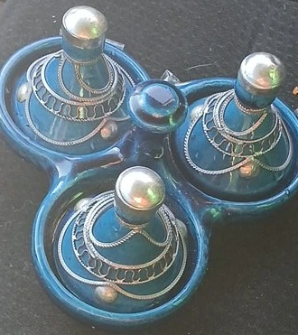 Vintage Blue Ceramic Condiment Set