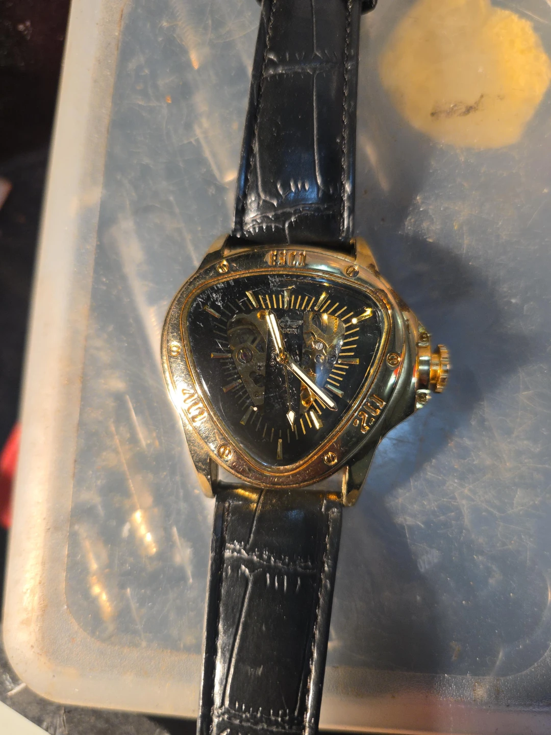Unbranded Triangle Skeleton Watch - Black Leather Band