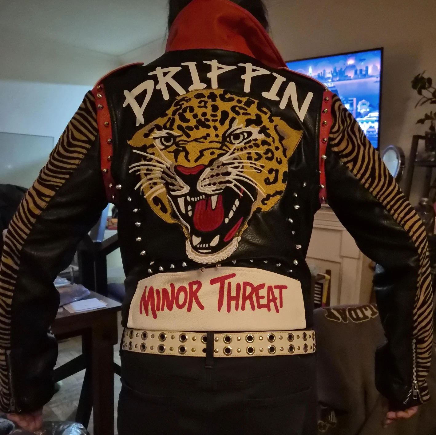 Custom Leather Jacket - Drippin' & Minor Threat Design image indicator(1)