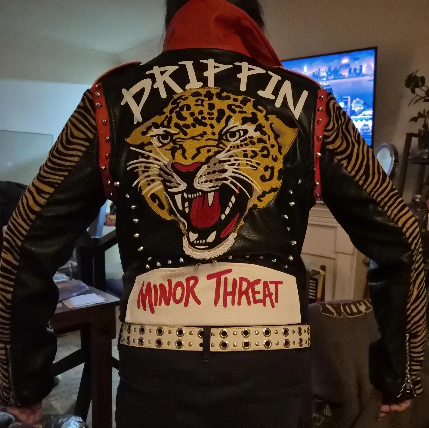 Custom Leather Jacket - Drippin' & Minor Threat Design